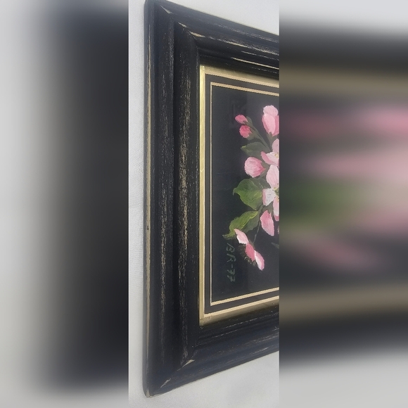 Vintage Oil Painting Still Life Apple Blossom 9” x 9” Framed Distressed 1977 - Picture 7 of 11
